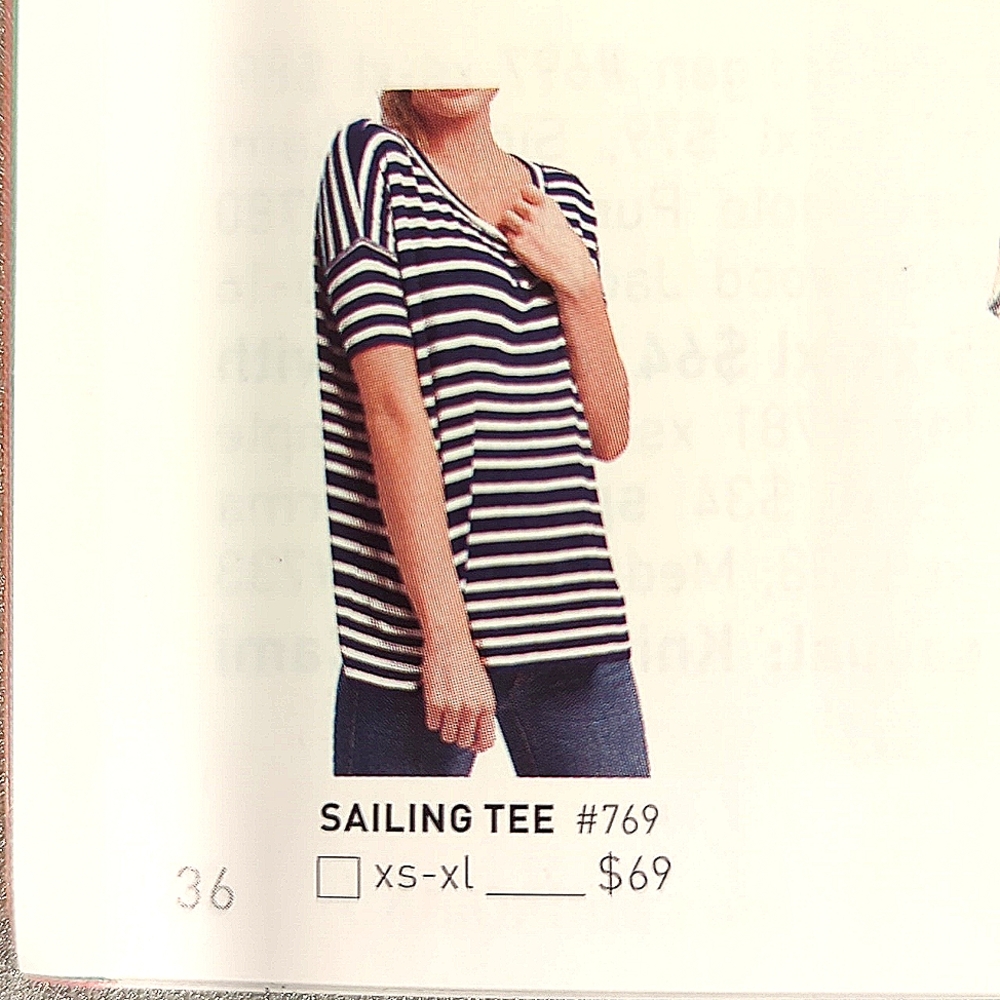 CAbi Oversized Sailing Striped Blue & White Tee, size S
